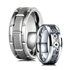 Современные Серебристые мужские кольца 8 мм из нержавеющей стали с двойной канавкой, винтажное мужское кольцо механической передачи в стиле панк, кольцо из углеродного волокна с инкрустацией