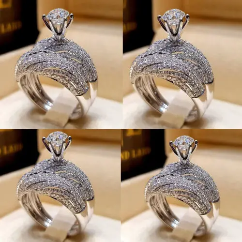 Женские винтажные кольца с камнем талисманом серебро 925 пробы белым сапфиром