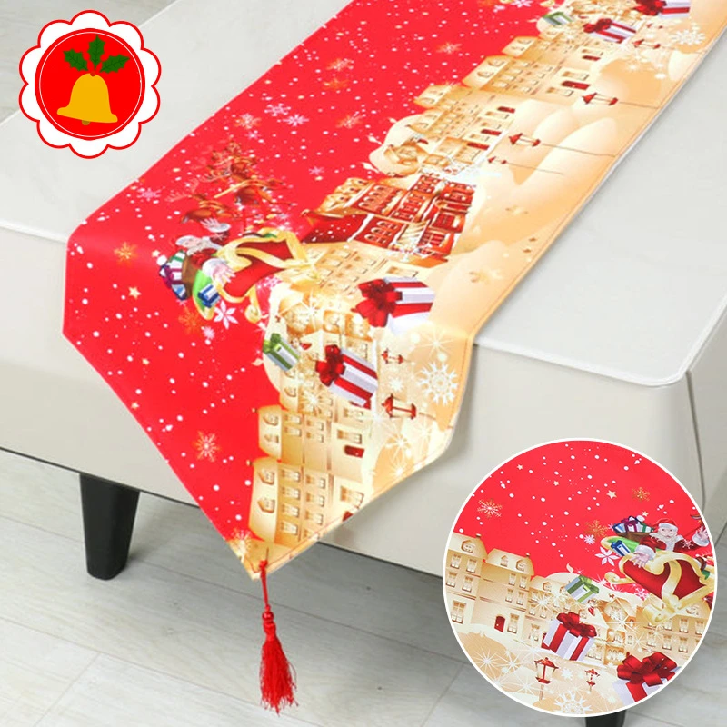 Красные рождественские современные скатерти Санта-Клаус замок северный олень