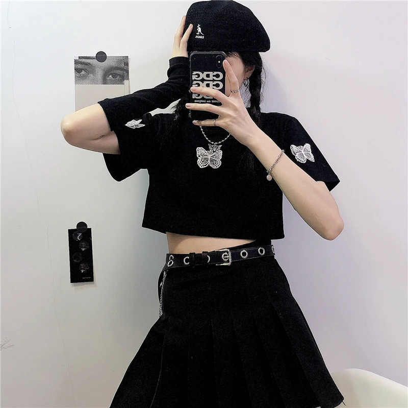 

Футболка женская с принтом бабочки, винтажный пуловер свободного покроя в стиле Харадзюку, с коротким рукавом, в Корейском стиле, на лето