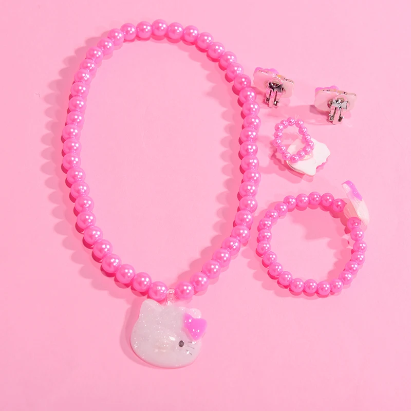 Дети Симпатичные животные кошка кулон ожерелье серьги браслет и кольцо