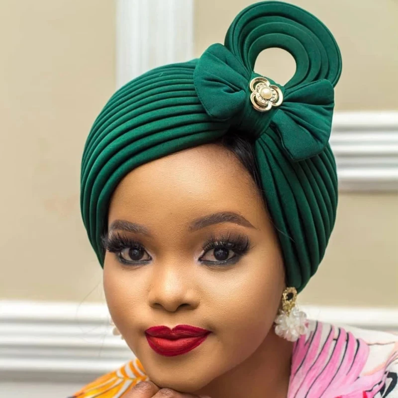 

2022 Latest Nigerian Wedding Gele Cap African Auto Gele Headtie Muslim Turban Cap Arab India Hat Female Head Wrap Turbante Mujer