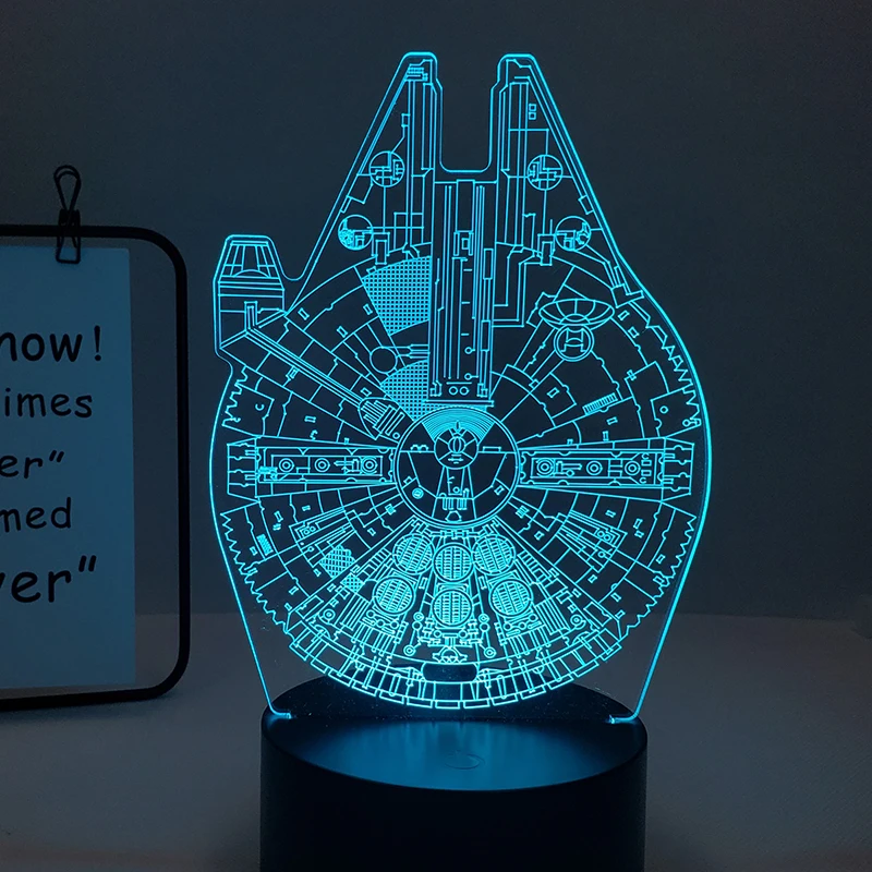 

Светодиодный ночник HY Millennium Falcon 3D, s USB 16 цветов, сенсорный 3D иллюзионный Настольный светсветильник льник, подарок для дома, светильник