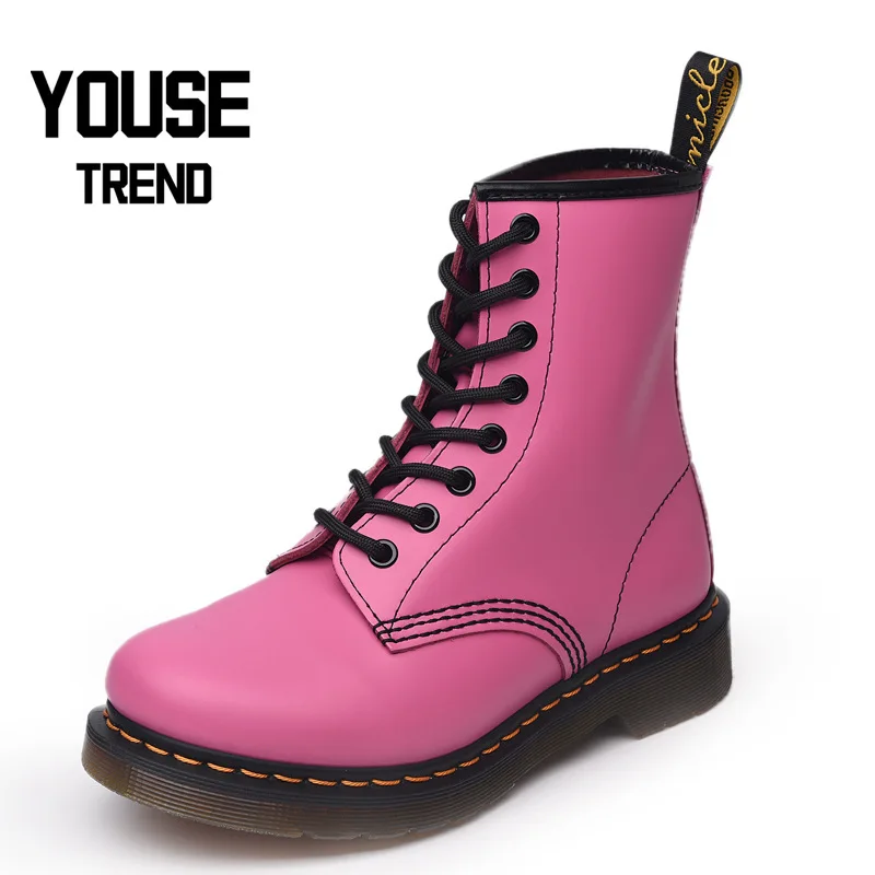 Женские зимние ботинки из натуральной кожи розовые Модные Ботинки Martin твердой с 8