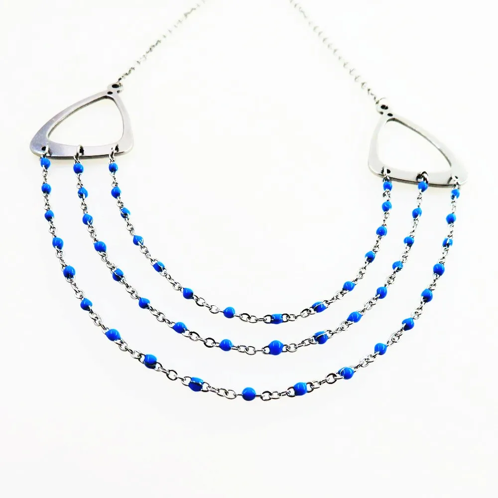 

50cm Lady Necklace Fashion Blue Resin Bead With Stainless Steel Chain Women Jewelry