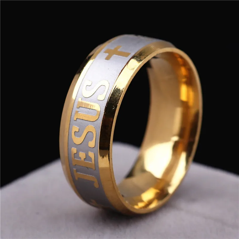 

Jesus Letter Cross Stainless Steel Ring Gold Plated 8mm
