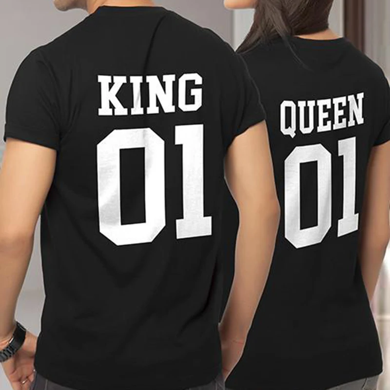 Парная футболка с круглым вырезом коротким рукавом King 01 Queen мягкие хлопковые