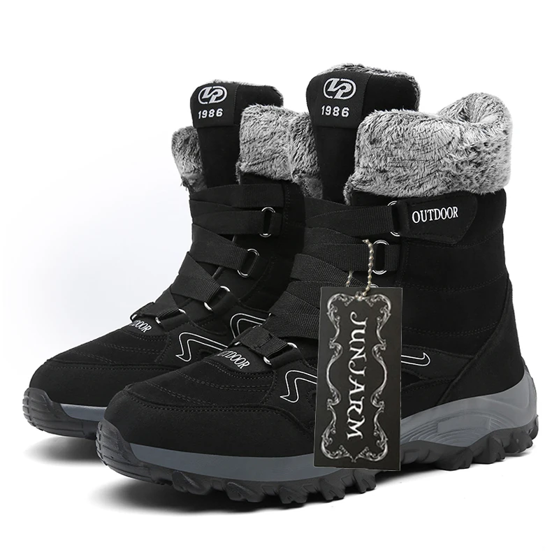 Мужские теплые ботинки JUNJARM Черные ботильоны до середины икры водонепроницаемая