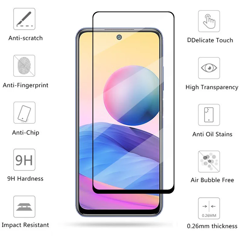 Cristal templado con pegamento completo para Redmi Note 10, 5g, Protector de pantalla, pel&iacute;cula de lente de c&aacute;mara para Redmi Note 10-1