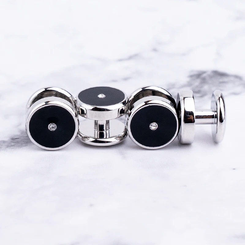 Новая Черная эмалированная круглая запонка и шпильки для смокинга мужчин