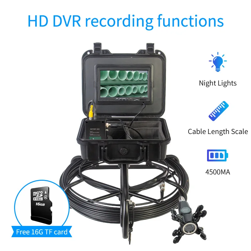

Pipeline Detection Borescope System Cable Length Scale Wifi and Video Recorder Endoscope Camera 42mm Dual Lens 5.55mm 20m Cable