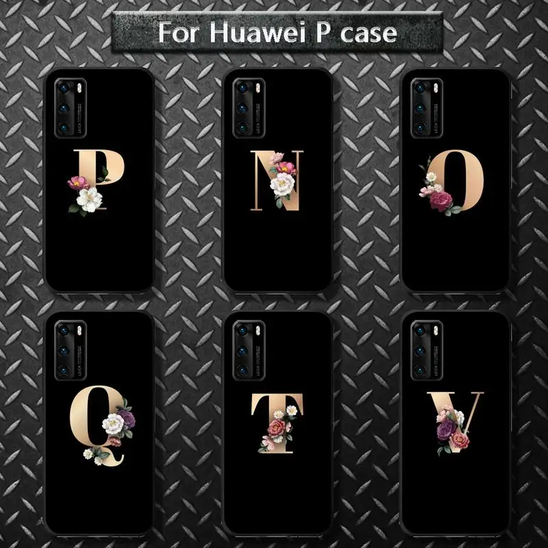 

26 English Initial Letter Flower Phone Case for huawei P40 pro lite P8 P9 P10 P20 P30 psmart 2019 2017 2018