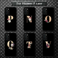 26 english initial letter flower phone case for huawei p40 pro lite p8 p9 p10 p20 p30 psmart 2019 2017 2018
