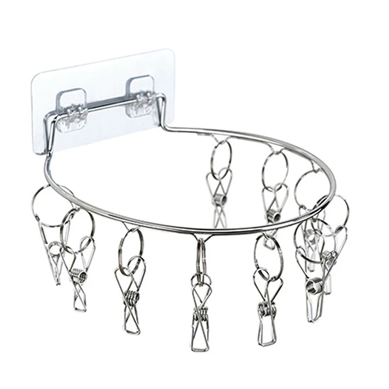 

Wall-mounted Punch-free Bold Stainless Steel Sock Rack Hanger Storage Rack Towel Socks Clip Drying Rack Round Square