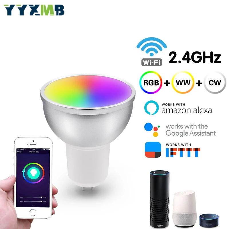 YYXMB подсветка умного Wi-Fi лампы GU5.3 RGB+ WW+ CW Dimmable светодиодный светильник поддержка Amazon ECHO/Google Home/IFTTT Дистанционное Голосовое управление Smart