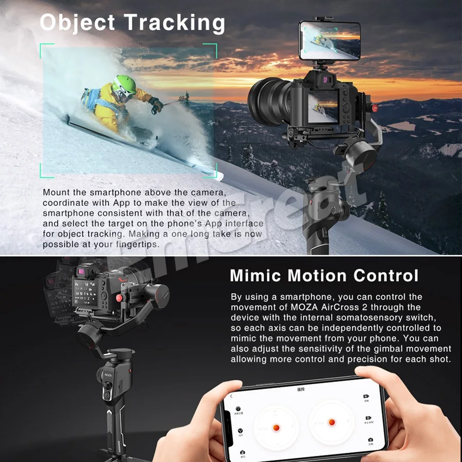 

Moza AirCross 2 3-Axis Handheld Gimbal Stabilizer & iFocus-M Follow Focus Motor for Sony A6500 A6300 DSLR Mirrorless Camera