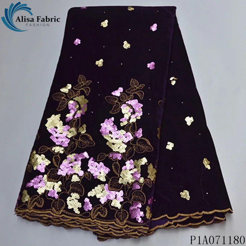 

Alisa purple african velvet lace fabric 2020 high quality embroidery with stones french sequins laces nigerian fabrics for dress