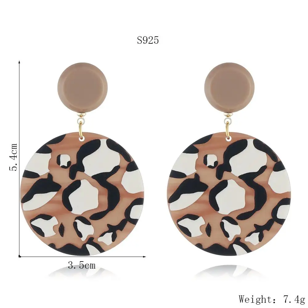 Серьги-гвоздики женские ацетатные винтажные с 3D леопардовым принтом весенние 2021