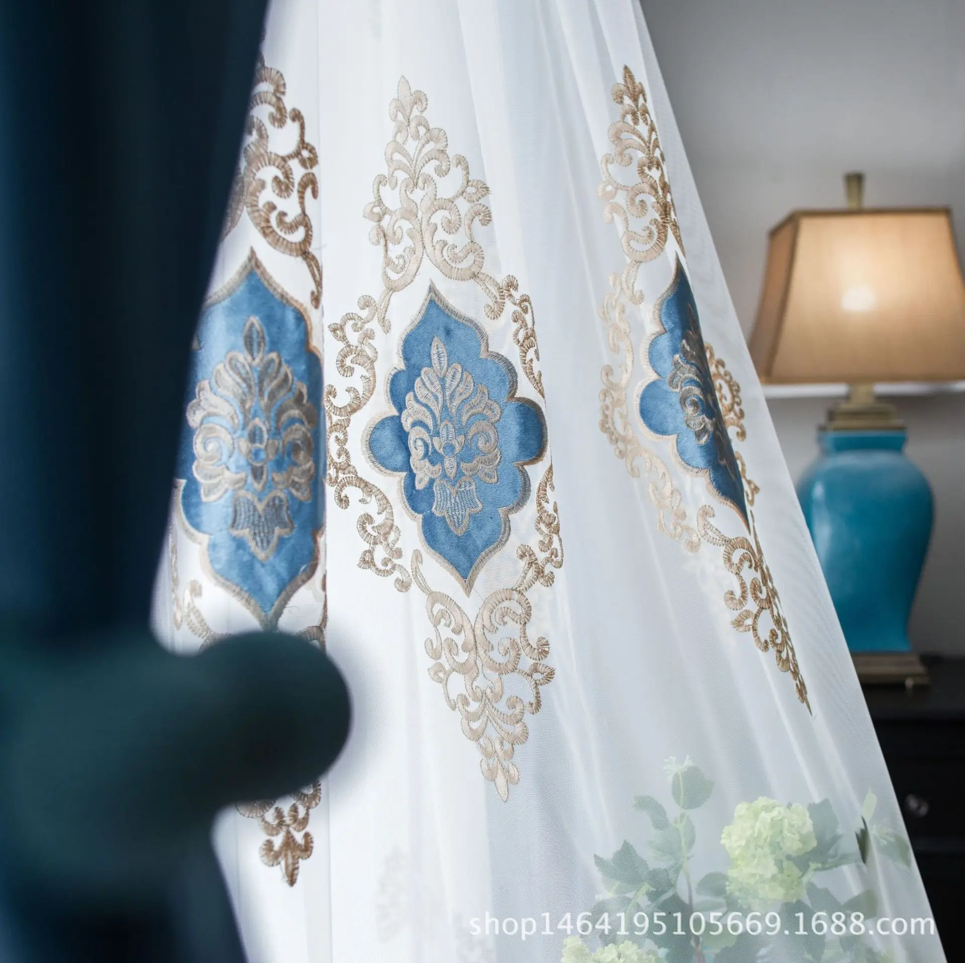 

Pasted velvet embroidered window screen, European style, fresh and light, window screen, living room balcony window screen