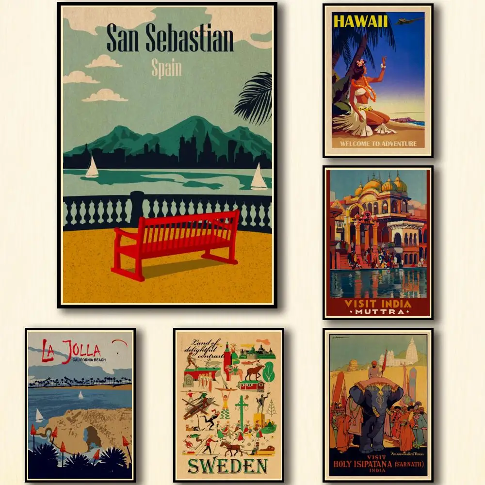 45 дизайнов винтажный постер для путешествий Kraftpaper город и пейзаж живопись