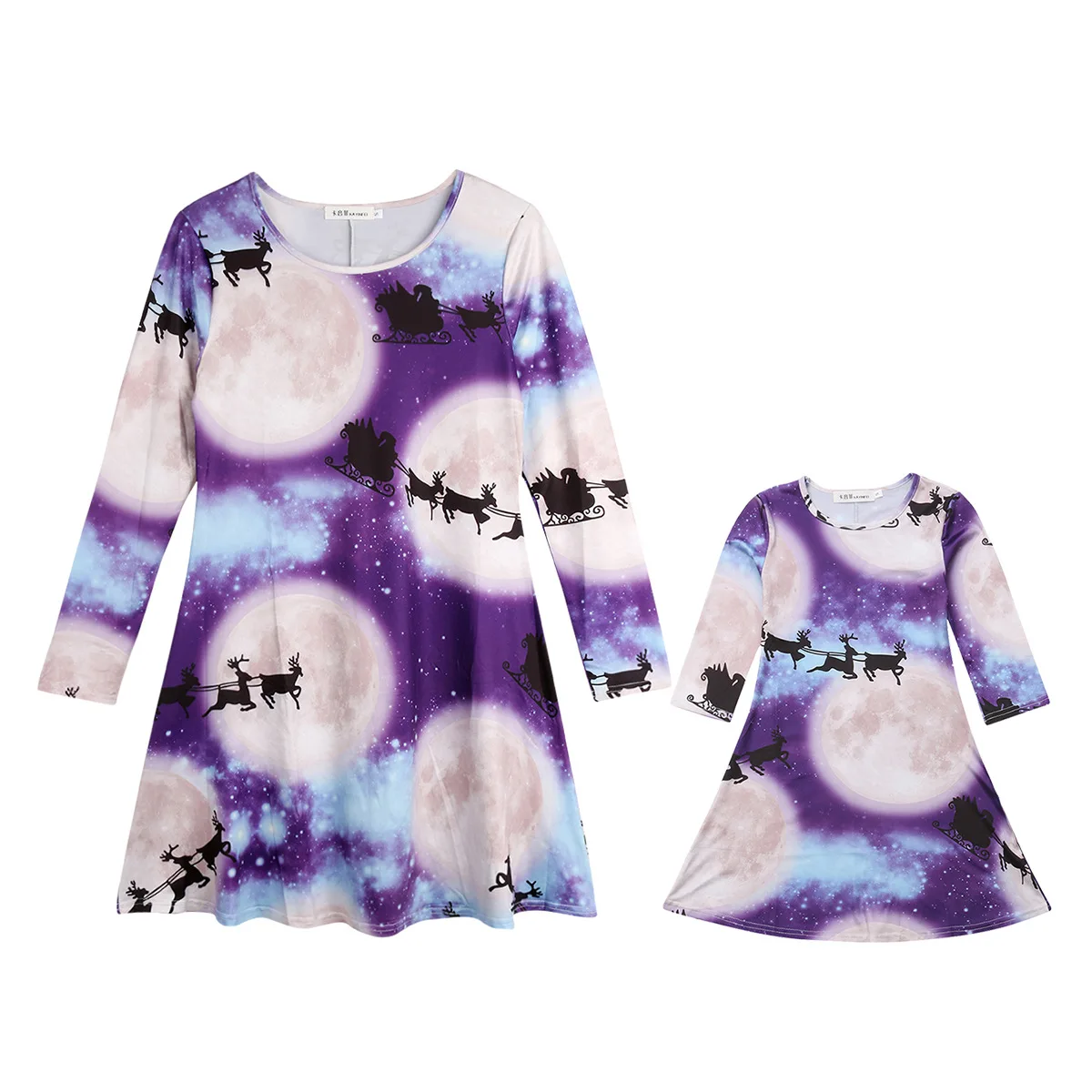 Платья для мамы и дочки Рождественская одежда с рисунком оленя бега Луны семьи