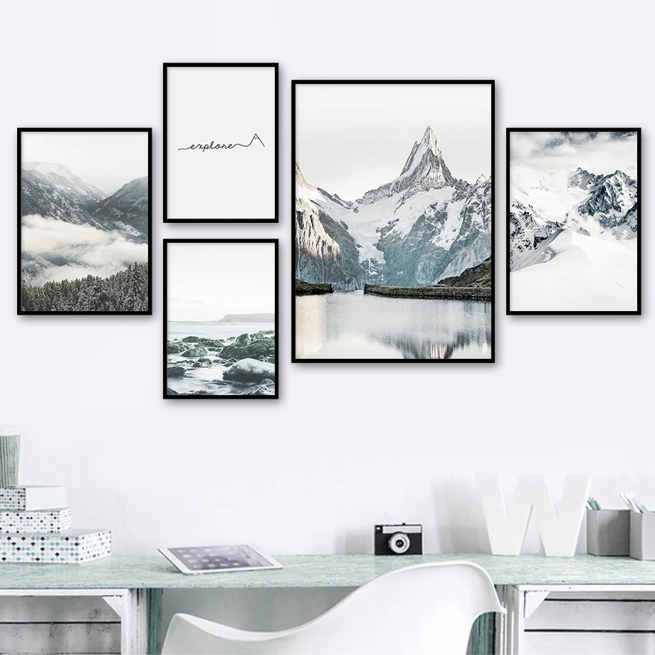 

Alps Fog Snow Mountain Lake Seascape Nordic Posters And Prints Wall Art Canvas Painting Wall Pictures For Living Room Home Decor