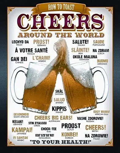 

Cheers Around The World Classic Old Fashioned Vintage Advertising Metal Tin Sign