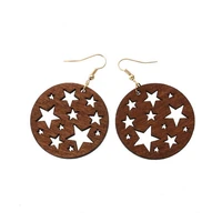 paved cutout star wood disc earrings for women