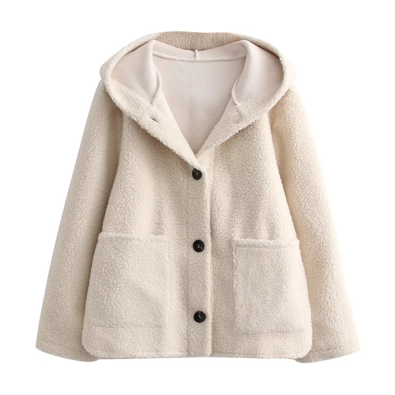 

Coat for Women 2021 Autumn and Winter New Solid Color Hooded Fashion Loose Casual Coats Single Breasted Overcoat Furry Warm B
