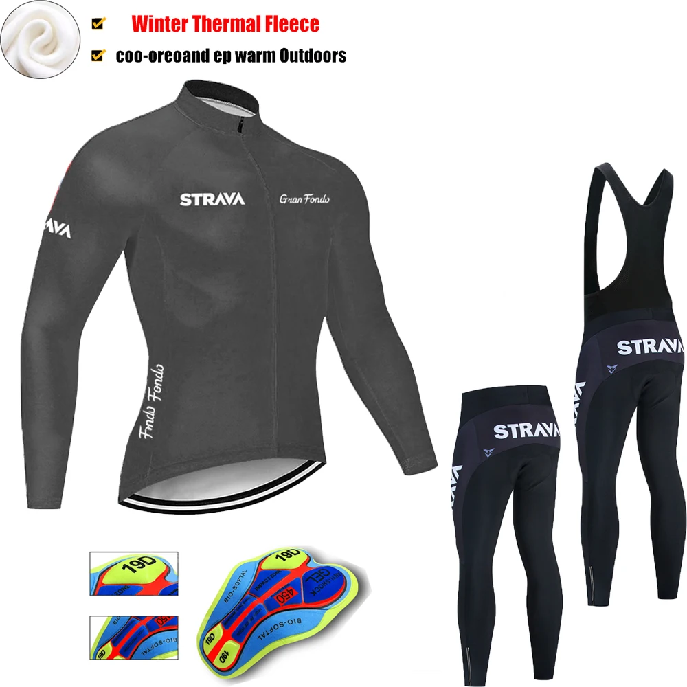 

Зимний теплый флисовый комплект из джерси STRAVA для езды на велосипеде, мужская одежда с длинным рукавом для езды на горном велосипеде, одежда...