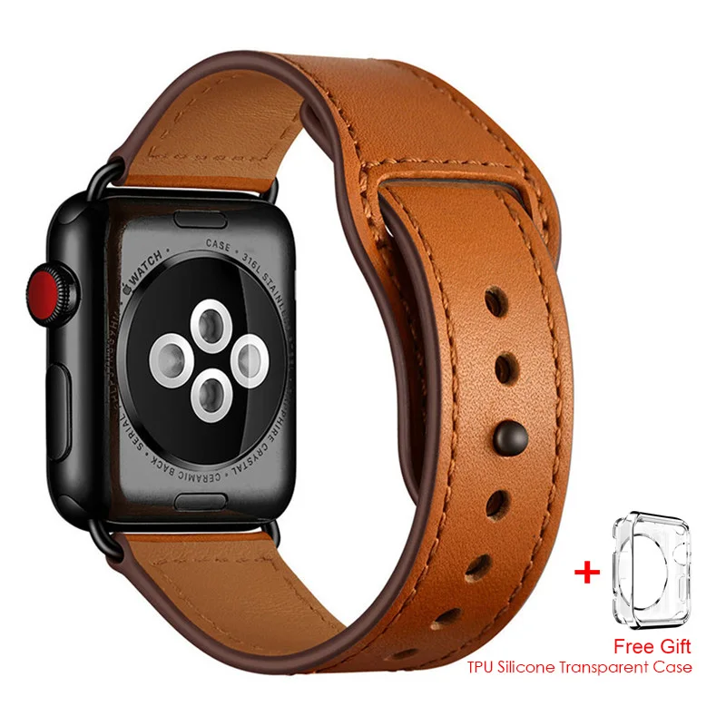 Brown Высококачественный ремешок из натуральной кожи для Apple Watch Series 4 44 мм 40 мм ремешок для iWatch 1 2 3 42 мм 38 мм ремешок для часов - Цвет ремешка: Brown