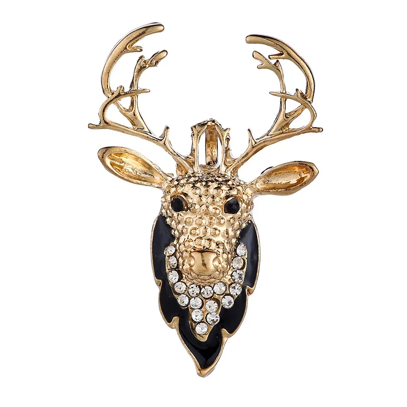 Новинка 2021 Броши Стразы золотого цвета в форме головы оленя для женщин булавки