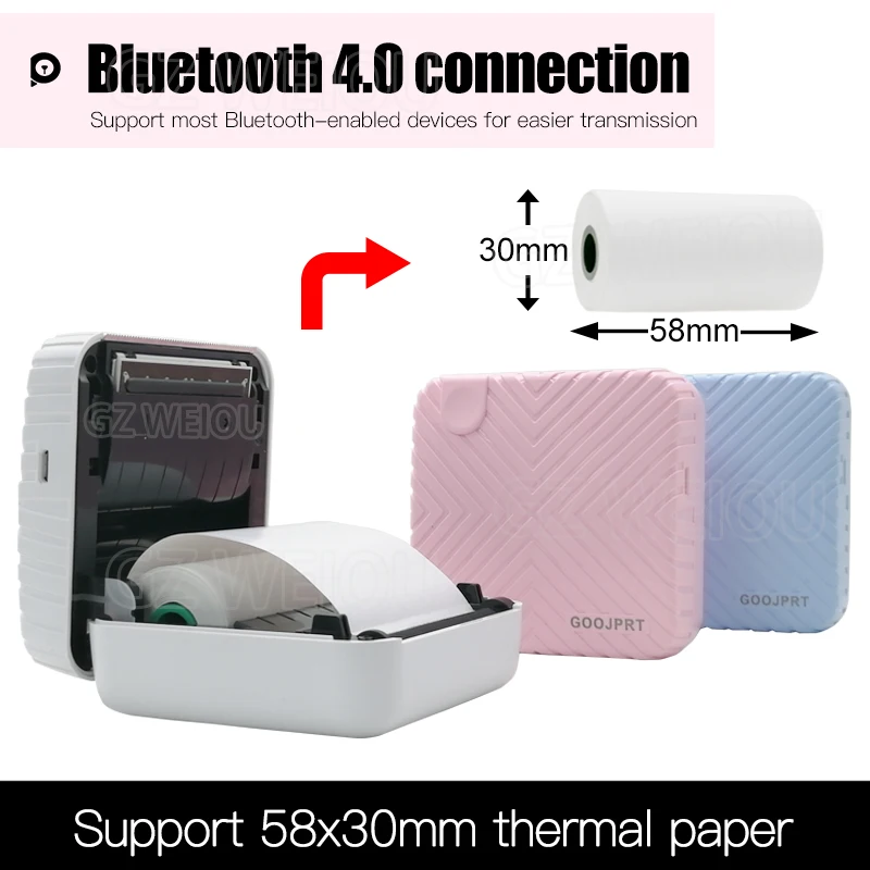 Peripage 58 мм Мини карманный беспроводной принтер Bluetooth фотопринтер 4,0 для Android iOS мобильный телефон