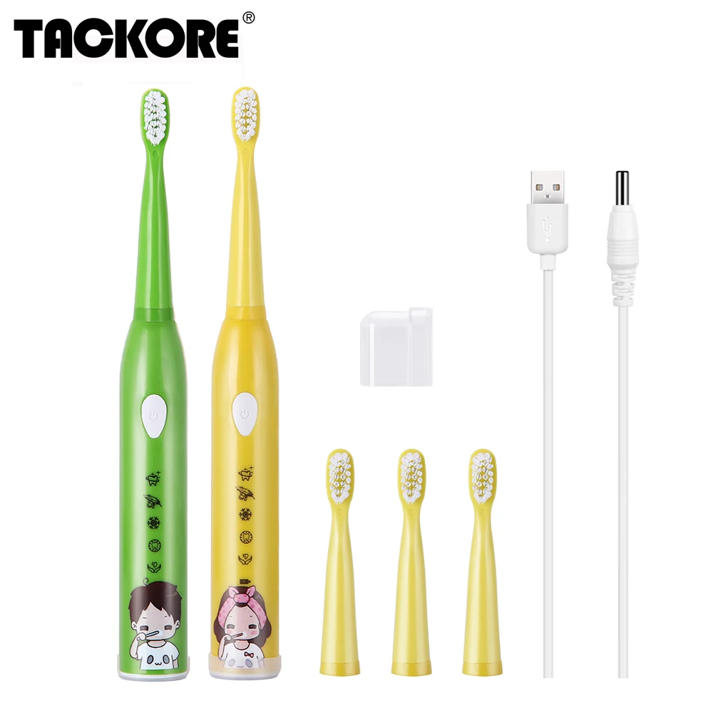 Зубная щетка звуковая электрическая для детей 5 режимов зарядка от USB 4 сменные