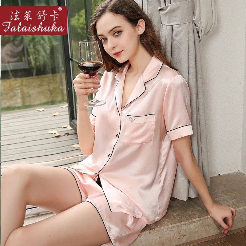 Super quality 19 momme 100% silk shorts pajamas sets women short sleeveless sleepwear elegant summer pyjamas women D2108-B