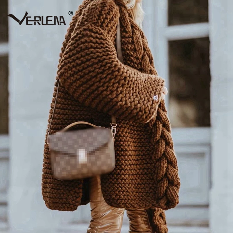 Verlena свободный осенний вязаный длинный кардиган ручной работы женская игла