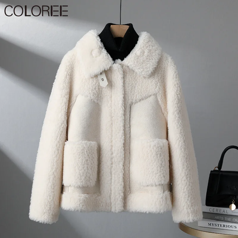 Женская куртка из натурального овечьего меха короткая в Корейском стиле на осень