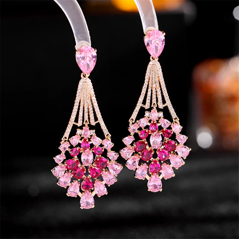 

European American Hyperbole Lovely Fashion Jewelry Elegant Women Earrings Sliver Copper Zircon Bohemia Ear Studs