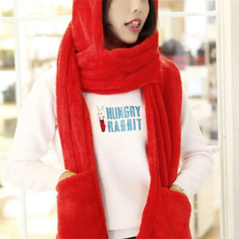 150 см женский шарф осень зима теплый мягкий пушистый капюшон шапка снуд карманные