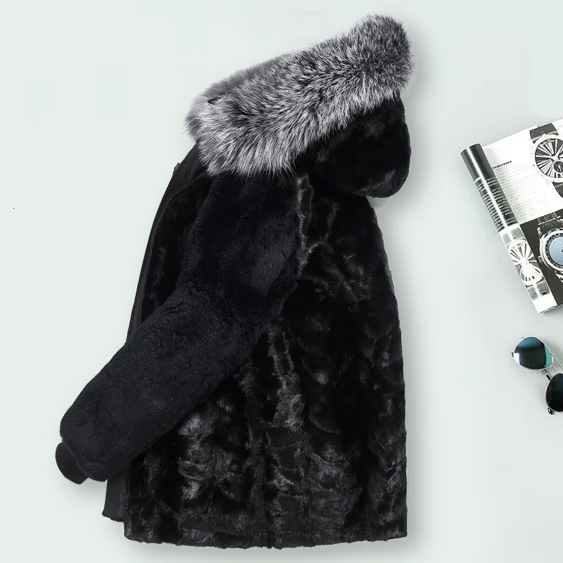 Натуральный мех пальто для мужчин норки на подкладке Лисий меховой воротник