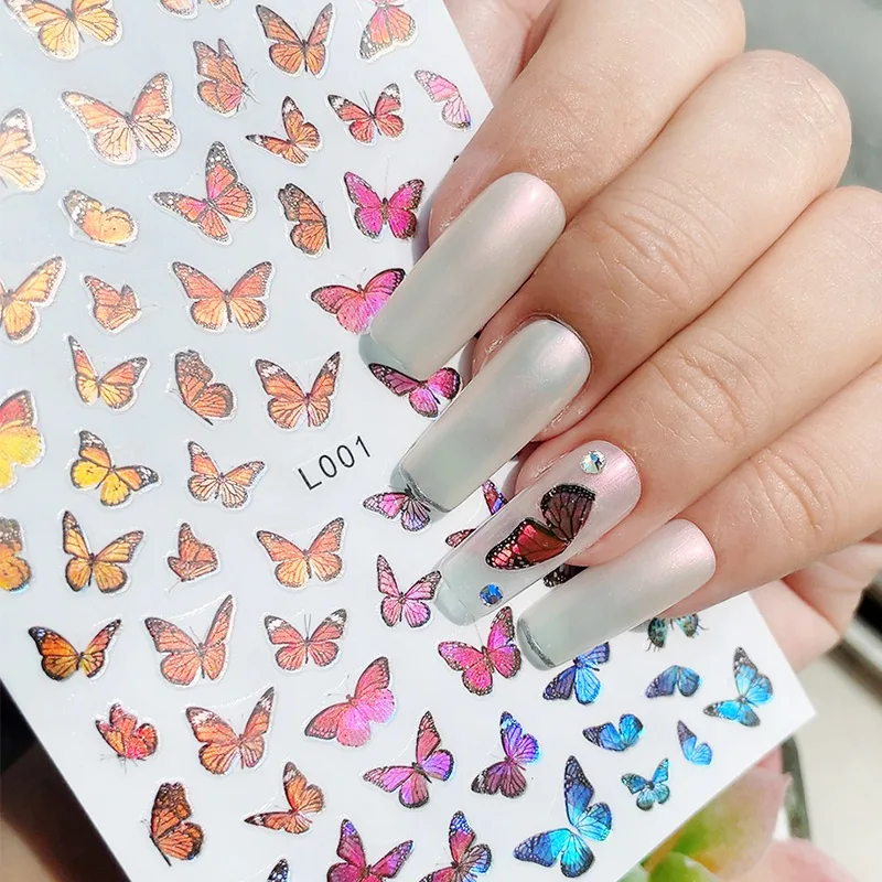

Голографические бабочки лак для ногтей наклейки синие черные наклейки Весенняя тема цветы декоративный маникюр