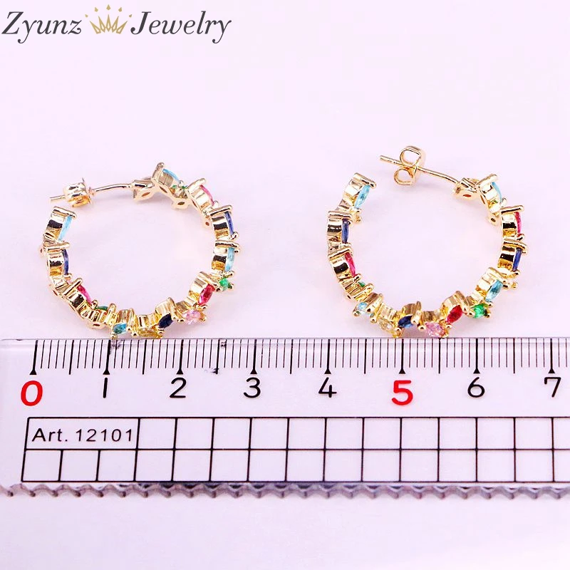 

4Pairs, Latest Fashion Earrings Top Quality Jewelry Cute Flowers Circle Studs With Rainbow CZ Earrings For Women Girls