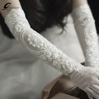 wedding bridal gloves long tulle women finger pearls beaded wedding party gifts white romantic wedding gloves