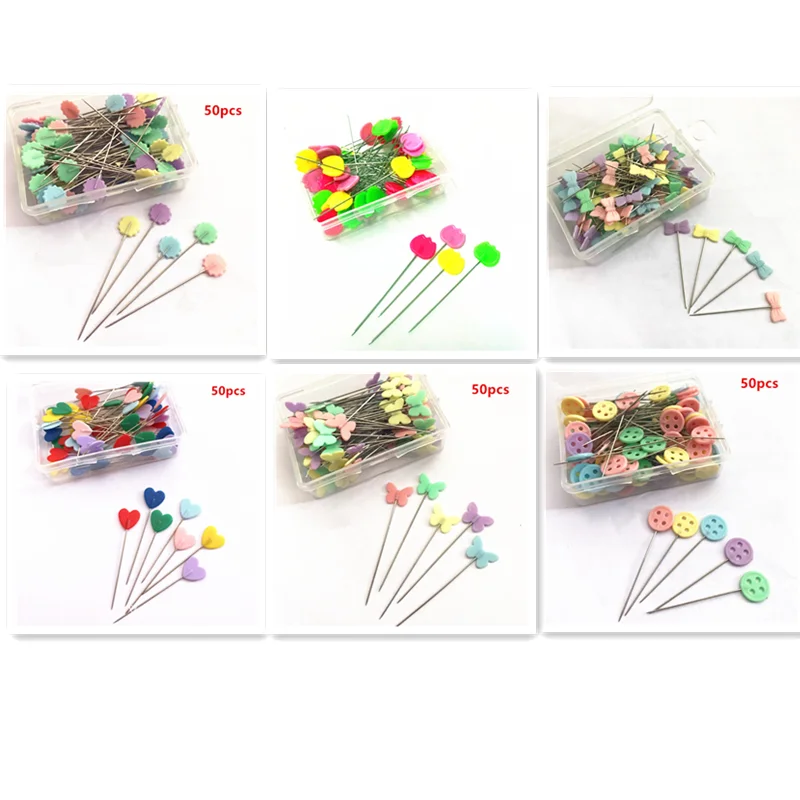 50PCS Sewing Accessories Patchwork Flower/Bow tie/Button Pins Pin With Box DIY Arts Crafts | Дом и сад