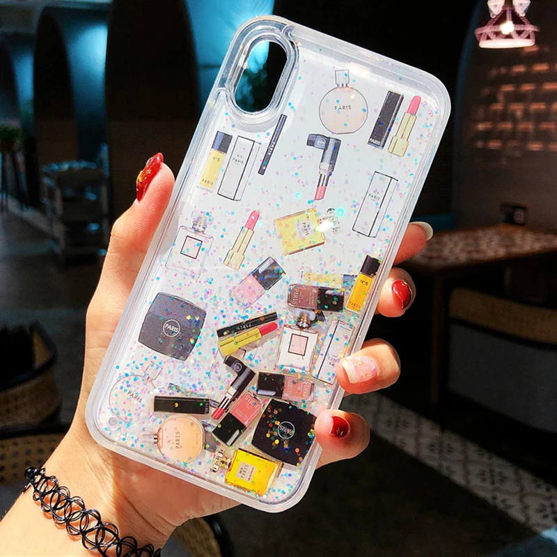 Блестящий милый динамический Жидкий чехол для iPhone X XR XS MAX 6 6S 7 8 Plus защитный