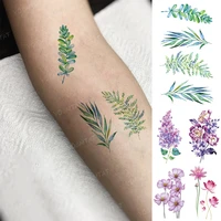 waterproof temporary tattoo sticker green leaf wreath stripes realistic tatoo arm hand fake tatto man woman child tattoos 2021