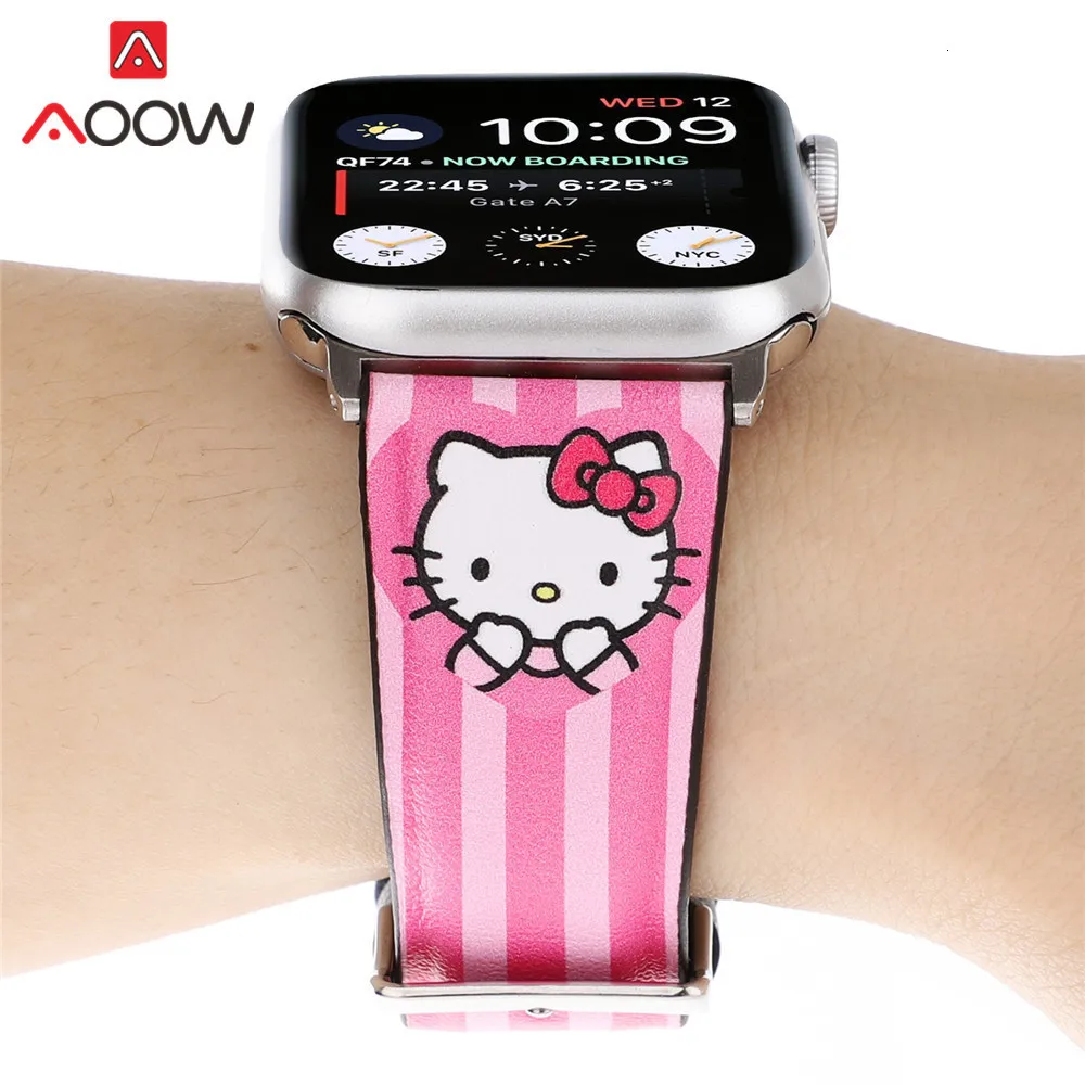Кожаный ремешок для часов с мультяшным принтом для Apple Watch 40 мм 44 мм 38 мм 42 мм Микки браслет с подвеской в виде мыши ремешок для iWatch 1 2 3 4