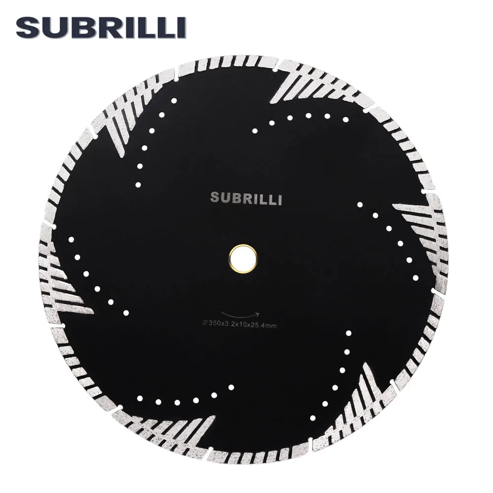 SUBRILLI 14Inch Diamond Turbo Saw Blades With Slant Protection Teeth 350mm Diamond Cutter for Granite Marble Cutting Disc