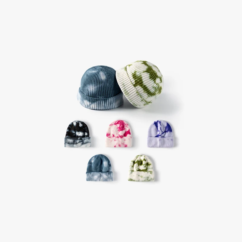 Зимняя теплая вязаная женская шапка Tie dye повседневная в стиле хип хоп с короткими