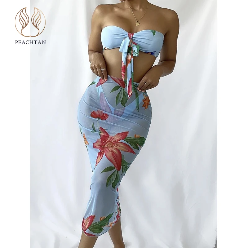 

Купальник-бикини с цветочным принтом и открытыми плечами, 2022